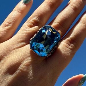 Vintage Sajen 925 Sterling Silver Aquamarine Cocktail Ring Size 8